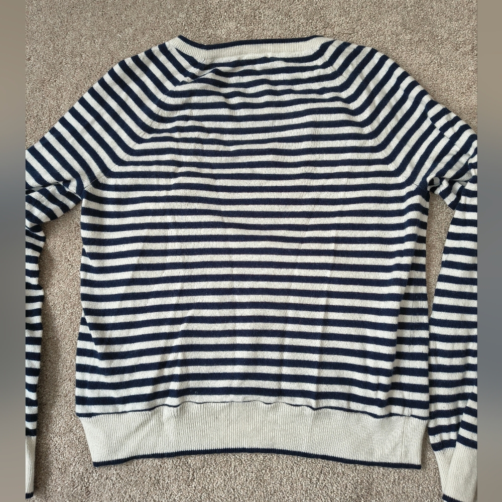 Equipment Navy and White Striped Mariniere Cotton Sweater Medium - Picture 10 of 10